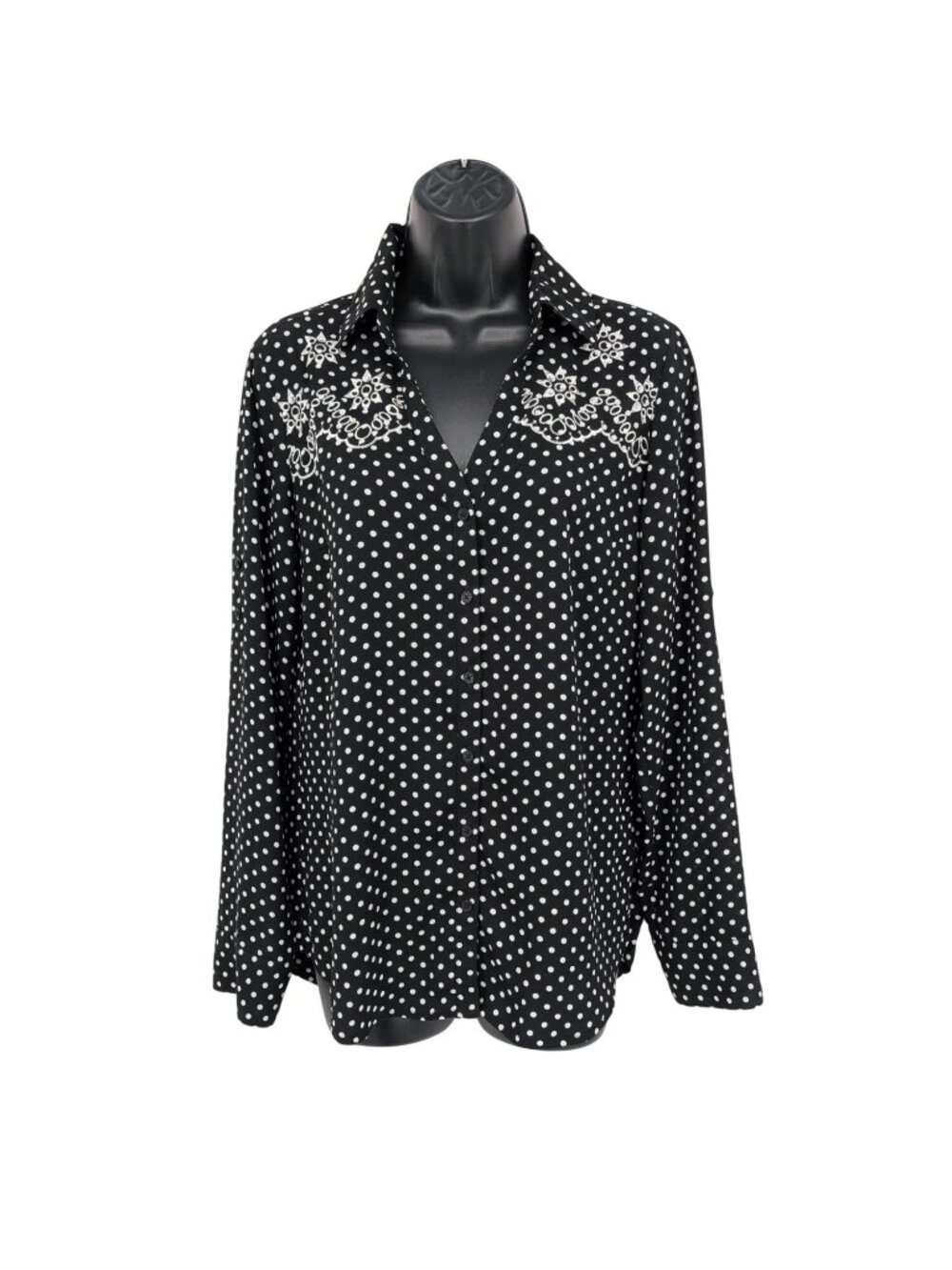 Express Polka Dot Embroidered Slim Button Up Top Roll Tabs Office Career Medium